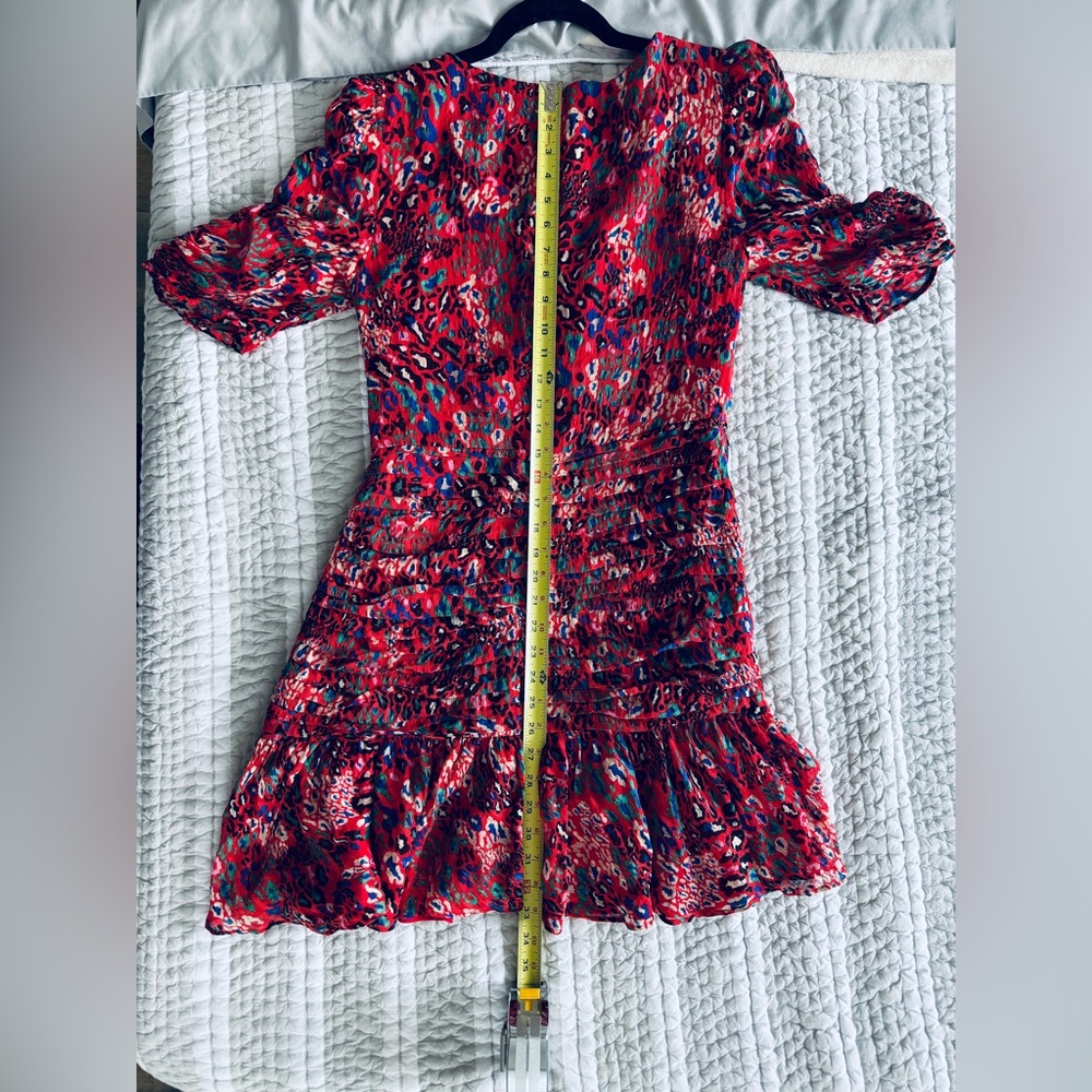 Tanya Taylor Red Floral Rouched Mini Dress, Size 8 - Picture 7 of 10